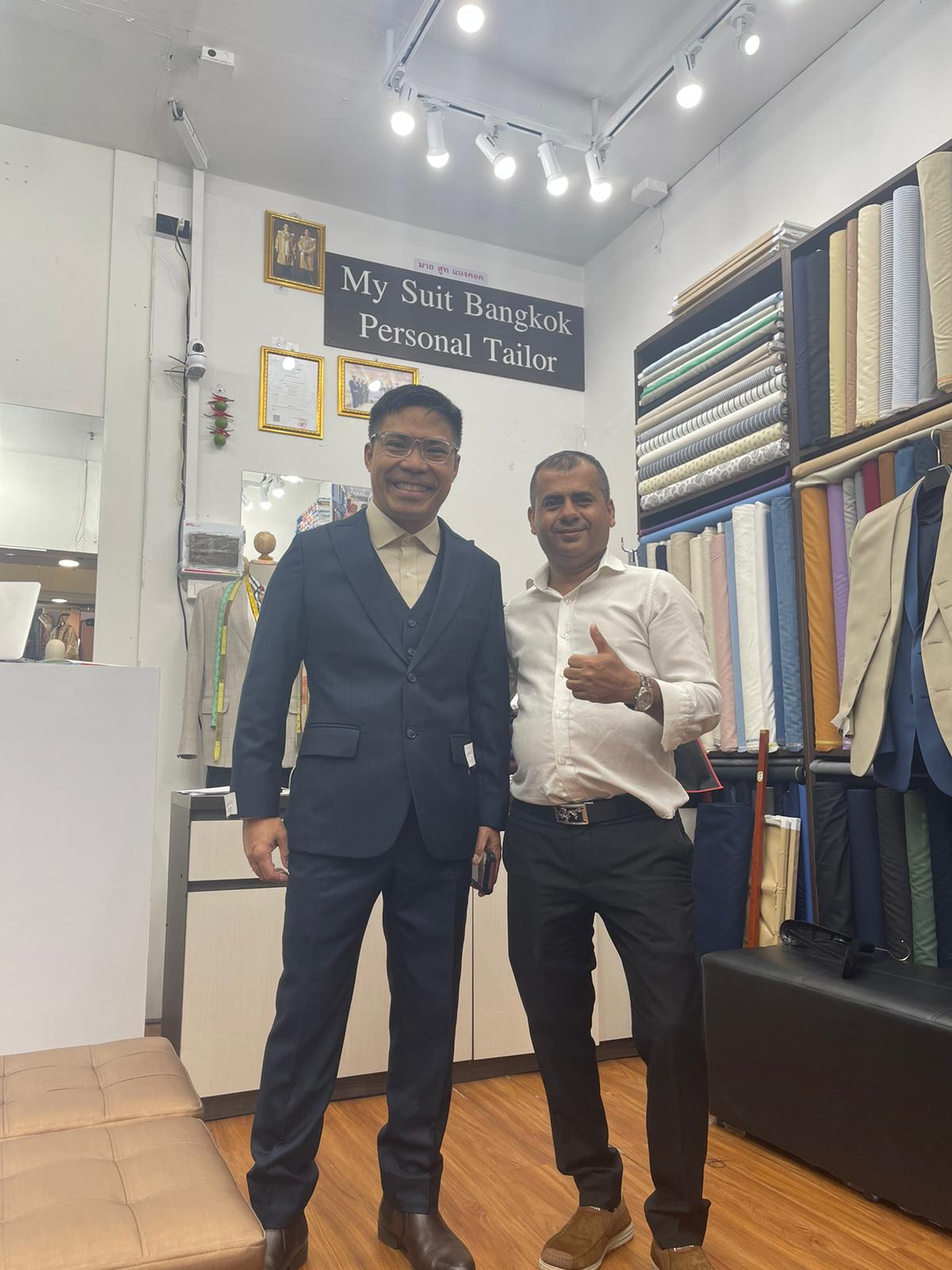 Client wearing bespoke suit from My Suit Bangkok